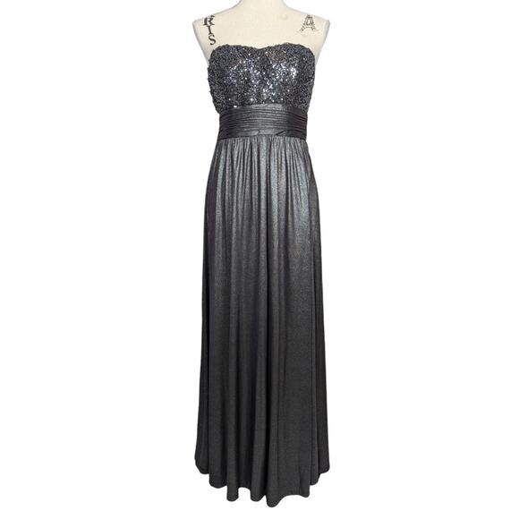 Calvin Klein Strapless Sequin Long Formal Gown Dark Charcoal Silver Size 6 - Picture 1 of 16